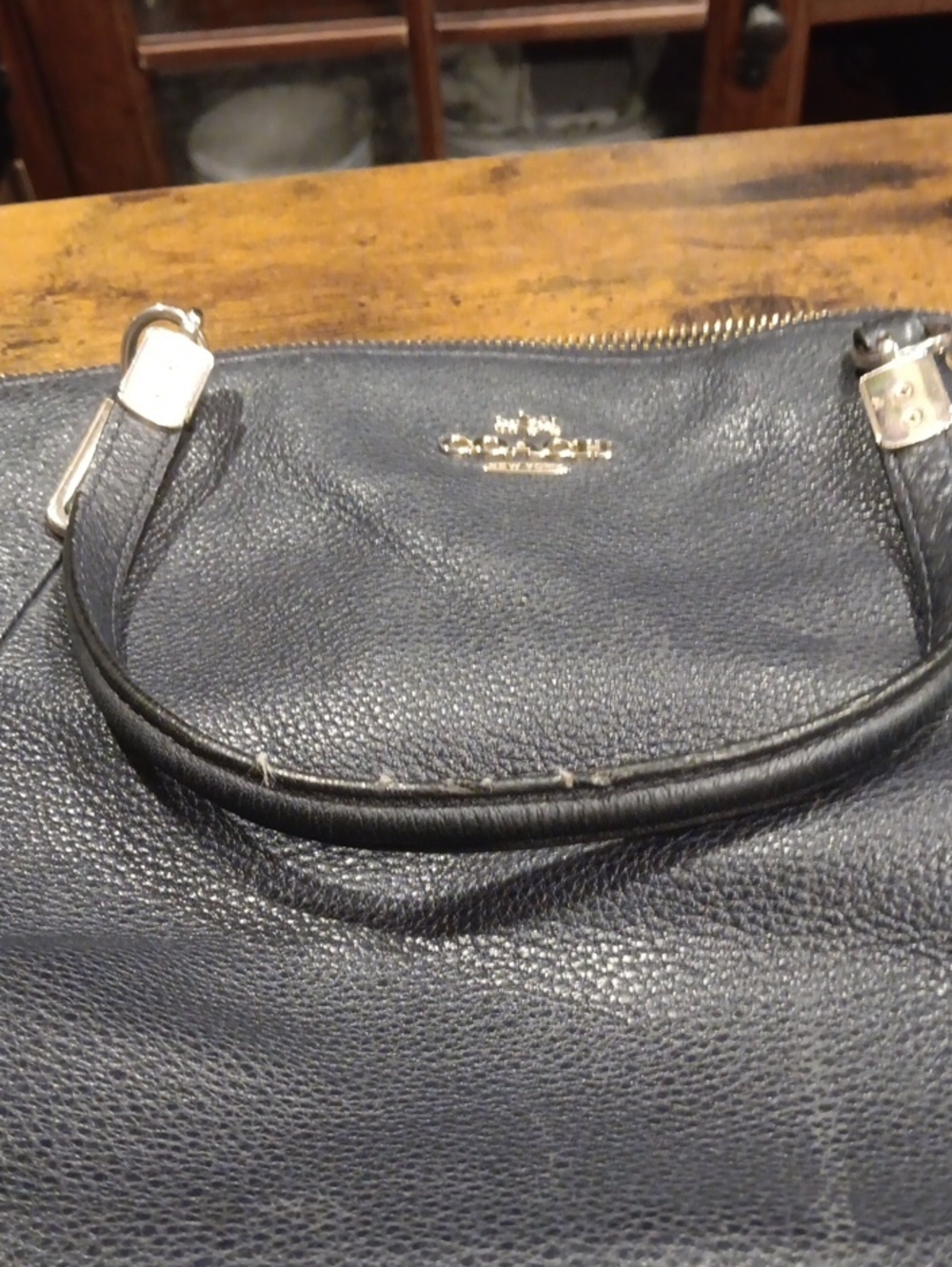 Authentic Coach Small Kelsey Satchel in Dark Navy Blue Pebbled Leather